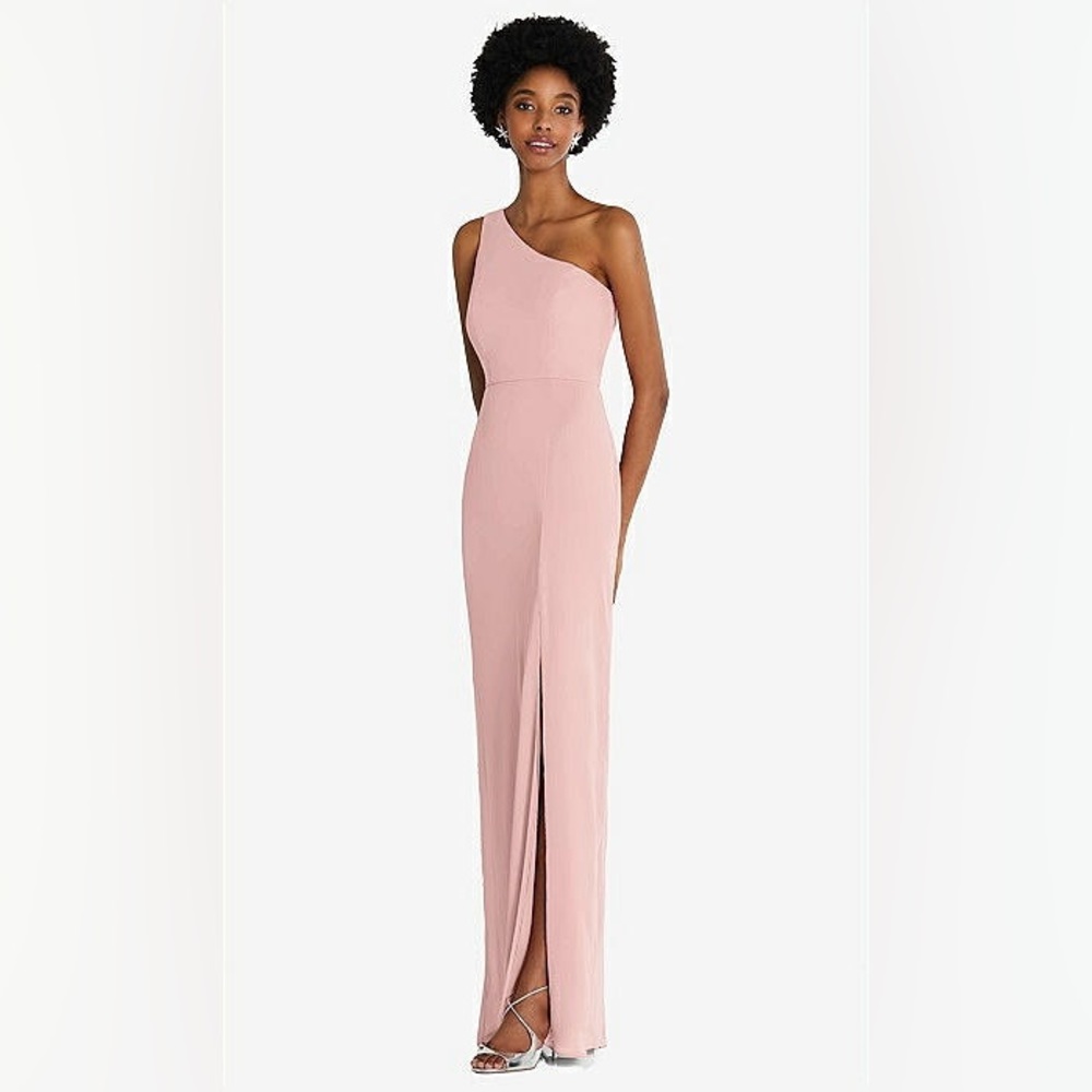 ONE-SHOULDER CHIFFON TRUMPET GOWN IN ROSE - PANTONE ROSE QUARTZ